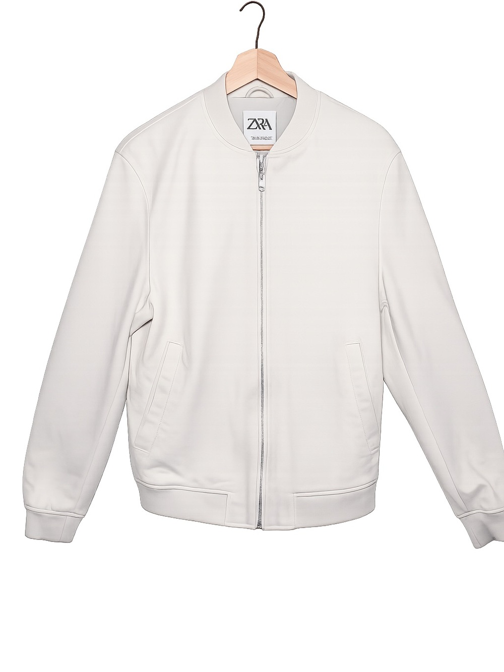 Zara Cream Textured Bomber Jacket | Zip Front | Minimalist Quiet Luxury | Size S - Picture 2 of 11